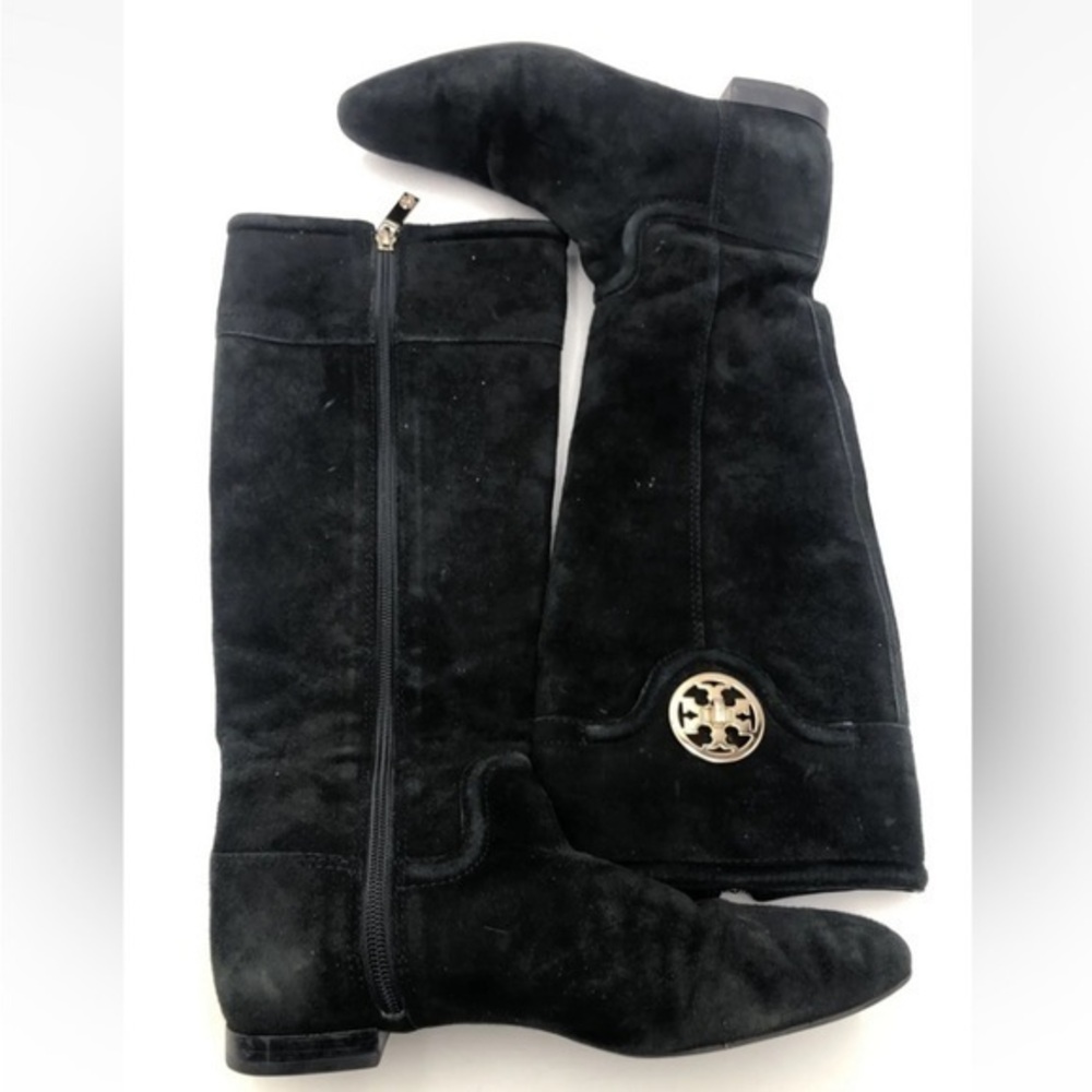 Tory Burch Leather Selma Suede Equestrian Riding Flat Boots